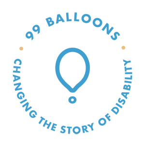 99 Balloons logo with motto "changing the story of disability"